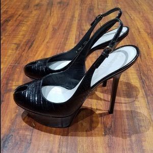 Sergio Rossi Peep-Toe Sling Back Platform Heels